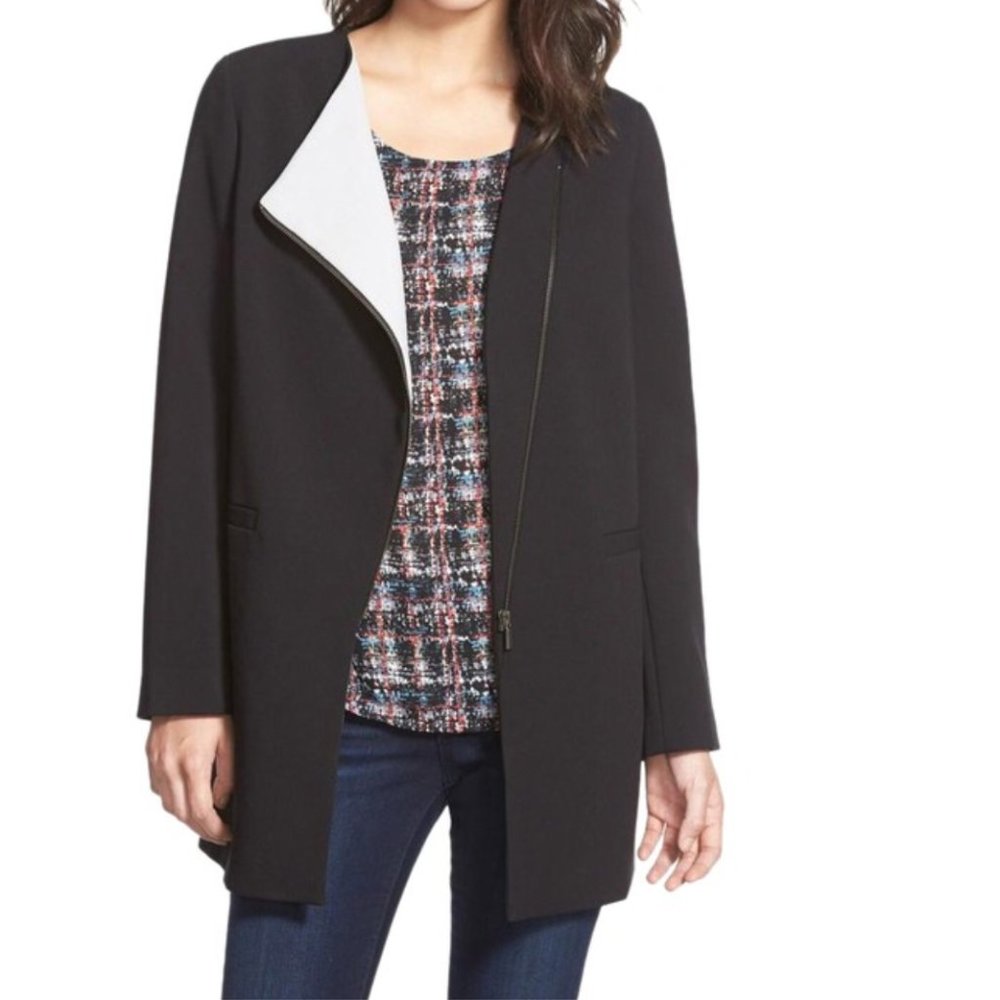 Halogen Black Gray Front Zip Asymmetrical Topper